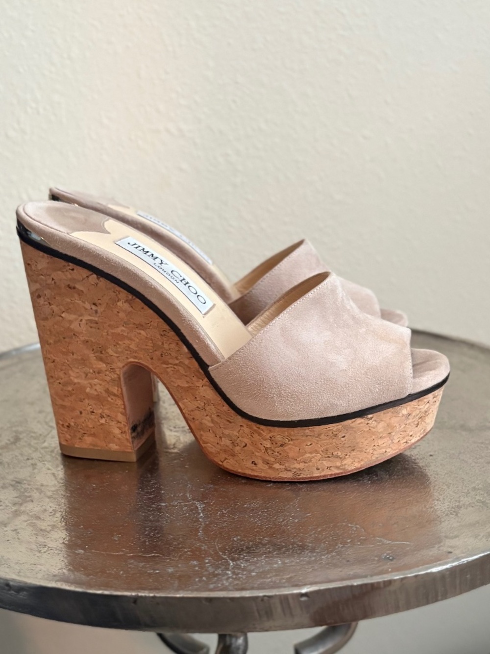 Jimmy Choo Deedee 125 Ballet Pink Suede Platform Wedge Mules Slides Size 37